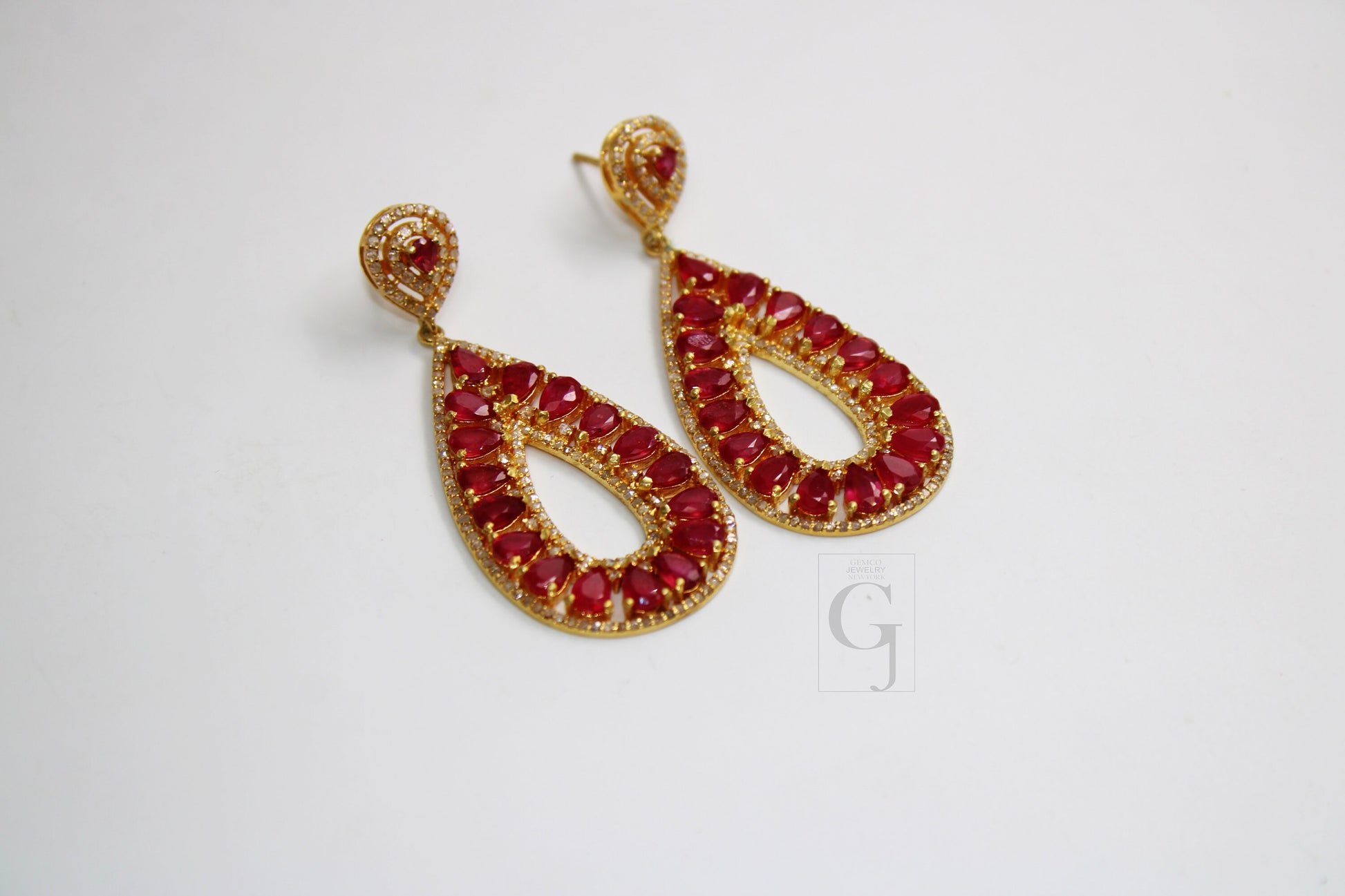 18k Gold Designer Ruby Earring Rosecut Pave Diamond Earrings 925 Sterling Silver Handmade Silver Finish Diamond Earring