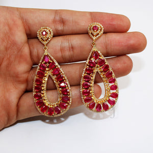 18k Gold Designer Ruby Earring Rosecut Pave Diamond Earrings 925 Sterling Silver Handmade Silver Finish Diamond Earring