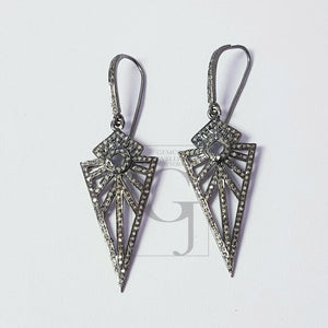 Antique look oxidized Arrow head designer earrings Rosecut pave diamond earrings 925 sterling silver handmade silver finish diamond earrings