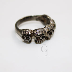 Antique Look Designer Skull Ring Rosecut Pave Diamond Rings 925 Sterling Silver Handmade Silver Finish Diamond Ring