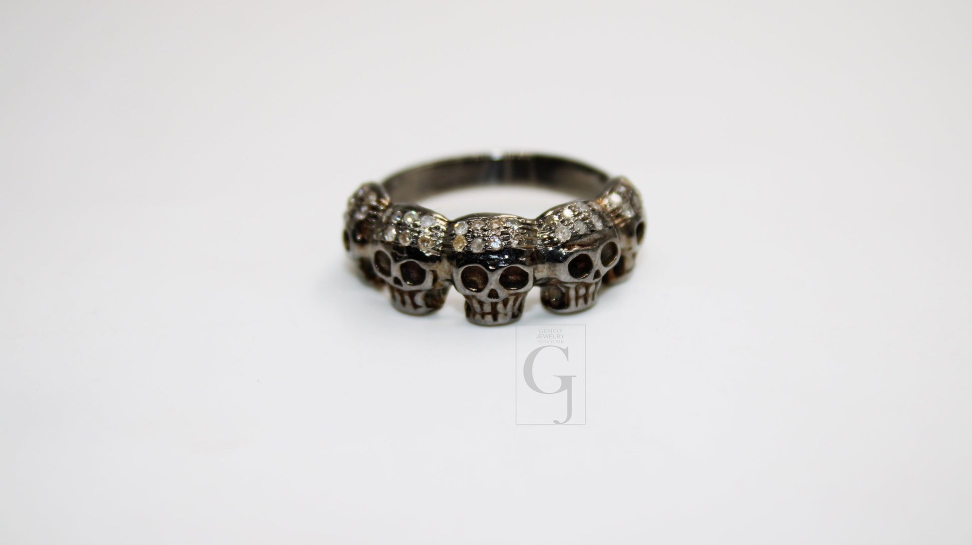 Antique Look Designer Skull Ring Rosecut Pave Diamond Rings 925 Sterling Silver Handmade Silver Finish Diamond Ring