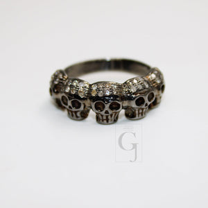 Antique Look Designer Skull Ring Rosecut Pave Diamond Rings 925 Sterling Silver Handmade Silver Finish Diamond Ring