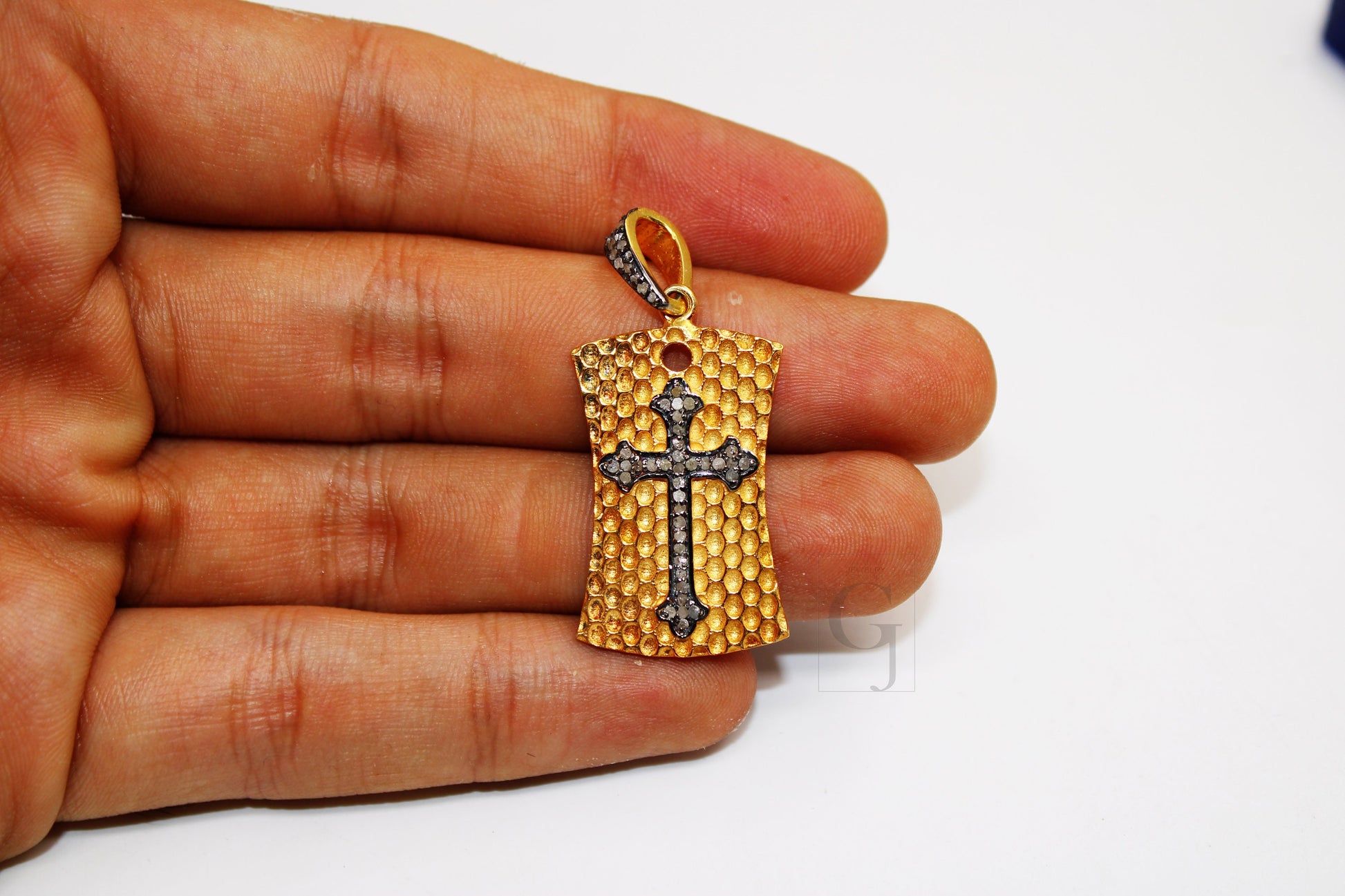 18K GOLD Cross Dogtag Pendant Designer Rosecut Pave Diamond Pendant 925 Sterling Silver Handmade Finish Diamond Charms Necklace Pendant