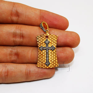 18K GOLD Cross Dogtag Pendant Designer Rosecut Pave Diamond Pendant 925 Sterling Silver Handmade Finish Diamond Charms Necklace Pendant