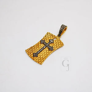 18K GOLD Cross Dogtag Pendant Designer Rosecut Pave Diamond Pendant 925 Sterling Silver Handmade Finish Diamond Charms Necklace Pendant