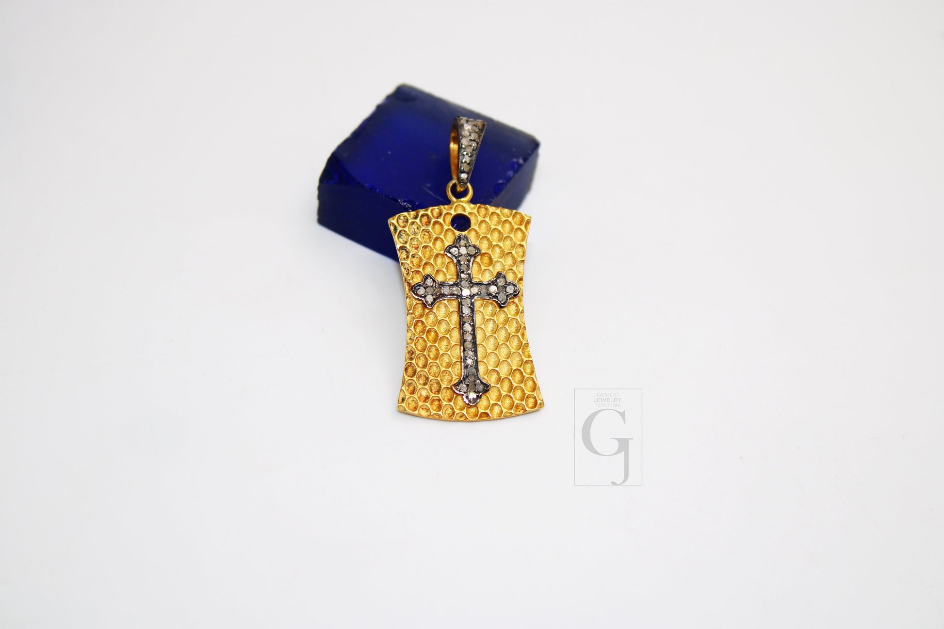 18K GOLD Cross Dogtag Pendant Designer Rosecut Pave Diamond Pendant 925 Sterling Silver Handmade Finish Diamond Charms Necklace Pendant