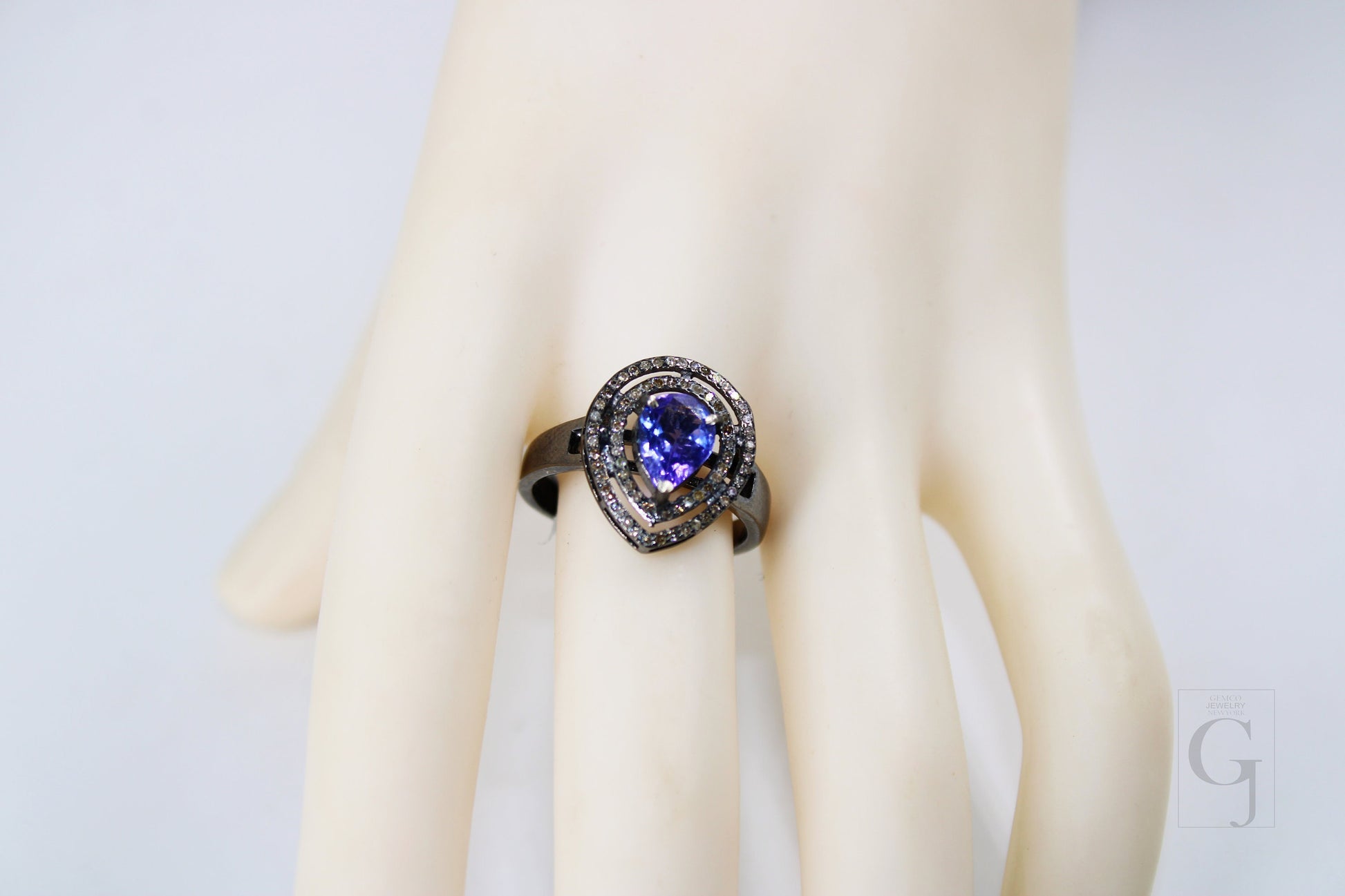 Antique Diamond Natural Pear Shape Tanzanite Ring Rosecut Pave Diamond Rings 925 Sterling Silver Handmade Silver Finish Diamond Ring Jewelry