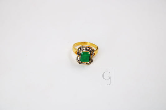 18k Gold Designer Emerald Ring Rosecut Pave Diamond Rings 925 Sterling Silver Handmade Silver Finish Diamond Ring Jewelry