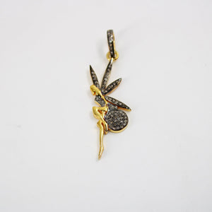 Beautiful 14k Gold Designer Fairy Pendant Rosecut Pave Diamond Pendant 925 Sterling Silver Handmade Finish Diamond Charms Necklace Pendant