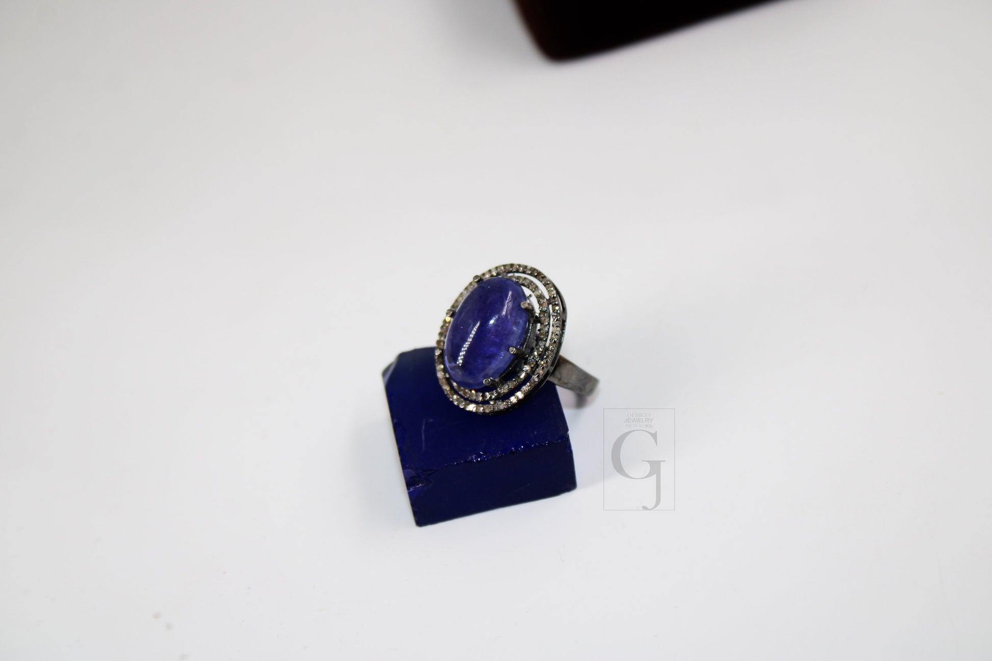 Antique Look Designer Natural Tanzanite Ring Rosecut Pave Diamond Rings 925 Sterling Silver Handmade Silver Finish Diamond Ring Jewelry