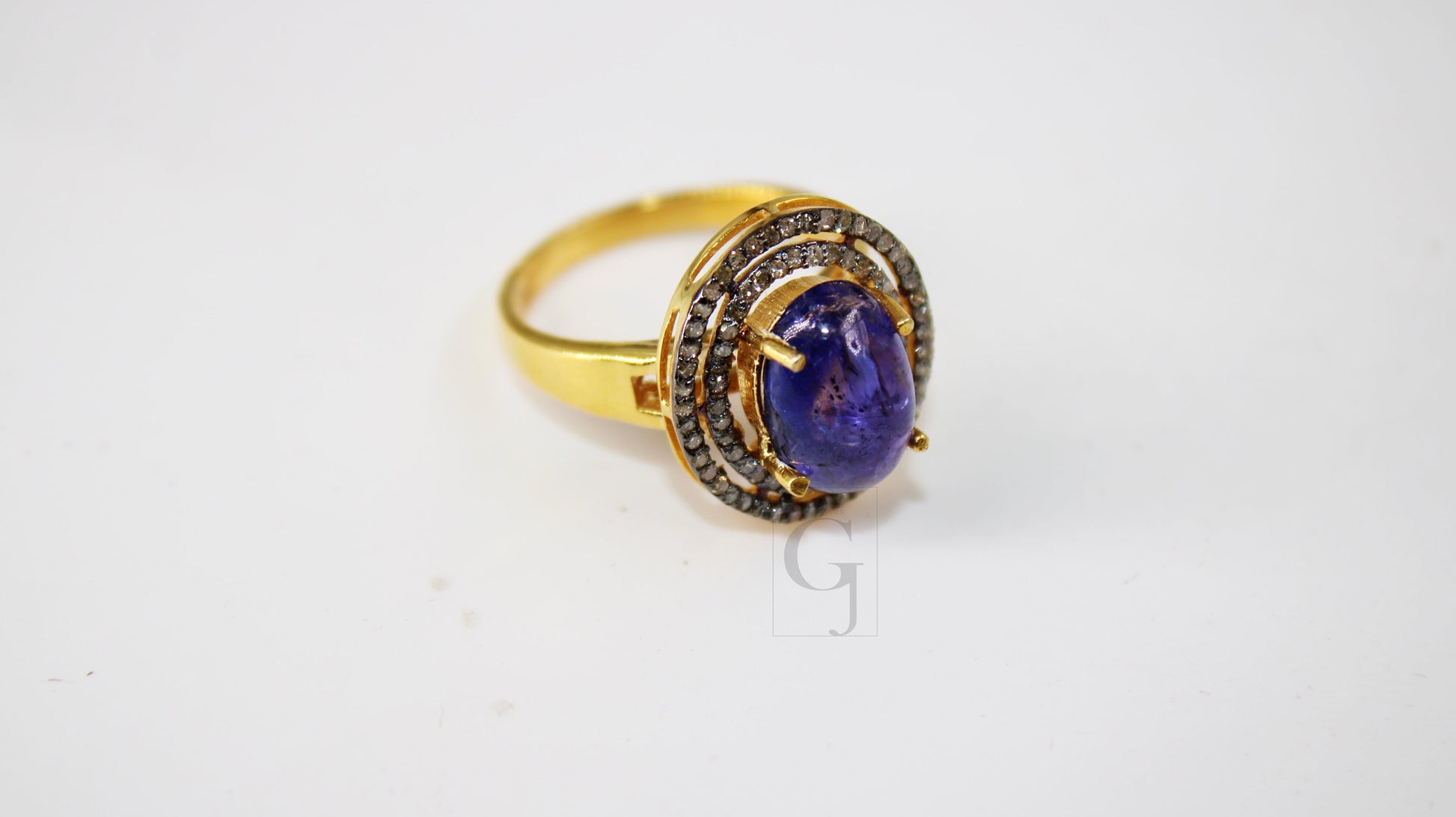 18k Gold Designer Natural Tanzanite Ring Rosecut Pave Diamond Rings 925 Sterling Silver Handmade Silver Finish Diamond Ring Jewelry