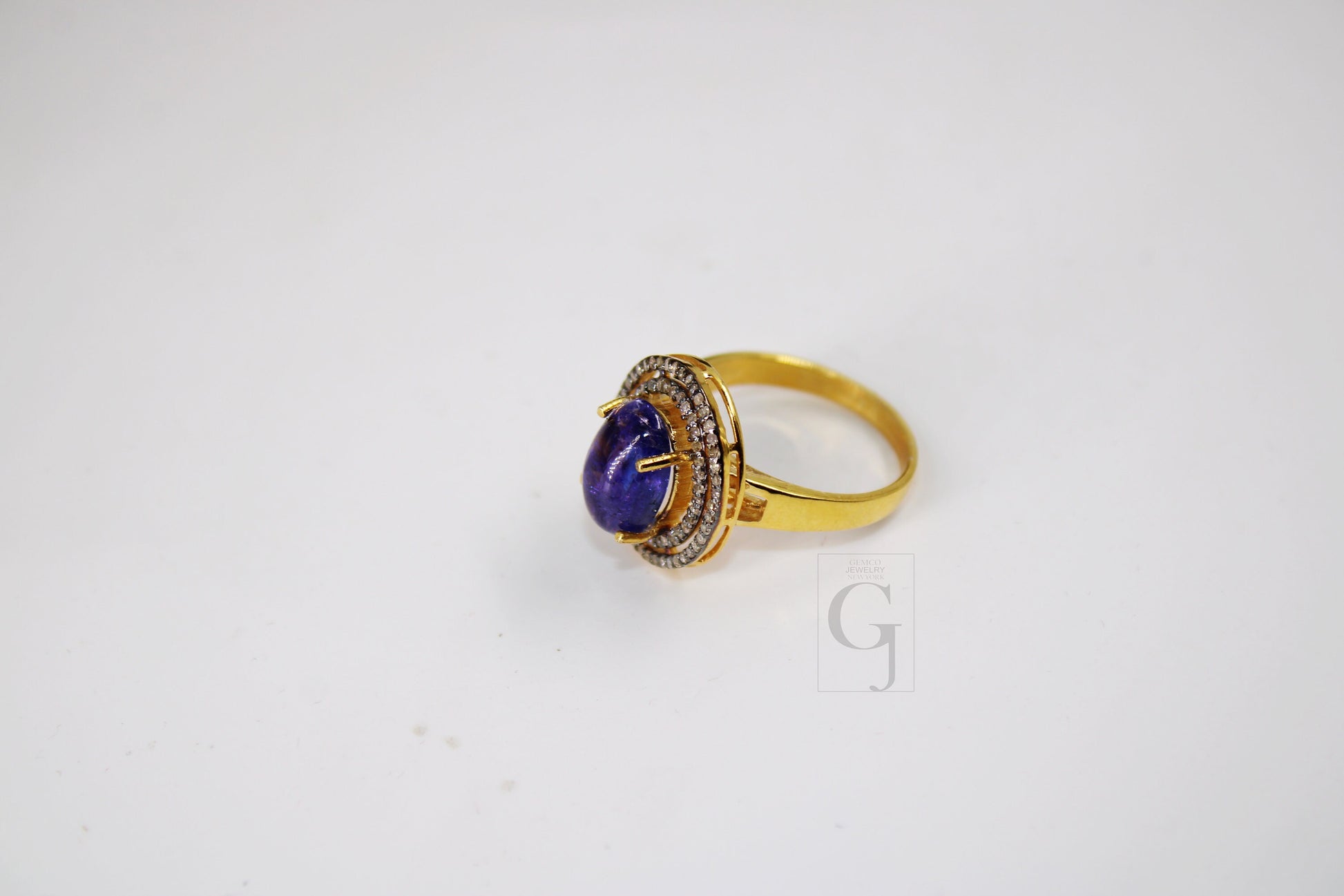 18k Gold Designer Natural Tanzanite Ring Rosecut Pave Diamond Rings 925 Sterling Silver Handmade Silver Finish Diamond Ring Jewelry