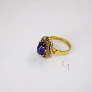 18k Gold Designer Natural Tanzanite Ring Rosecut Pave Diamond Rings 925 Sterling Silver Handmade Silver Finish Diamond Ring Jewelry