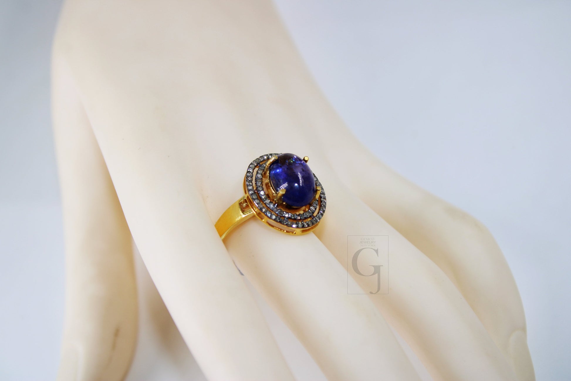 18k Gold Designer Natural Tanzanite Ring Rosecut Pave Diamond Rings 925 Sterling Silver Handmade Silver Finish Diamond Ring Jewelry