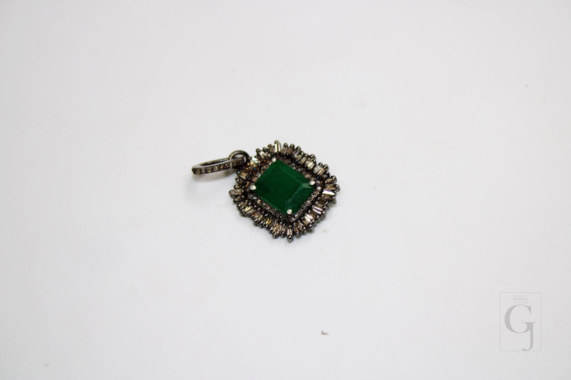 Fashionable baguette designer emerald pendant Rosecut pave diamond pendant 925 sterling silver handmade finish diamond charm necklace pendan