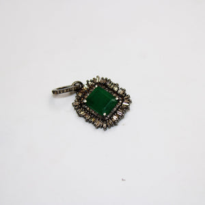 Fashionable baguette designer emerald pendant Rosecut pave diamond pendant 925 sterling silver handmade finish diamond charm necklace pendan