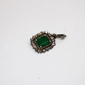 Fashionable baguette designer emerald pendant Rosecut pave diamond pendant 925 sterling silver handmade finish diamond charm necklace pendan