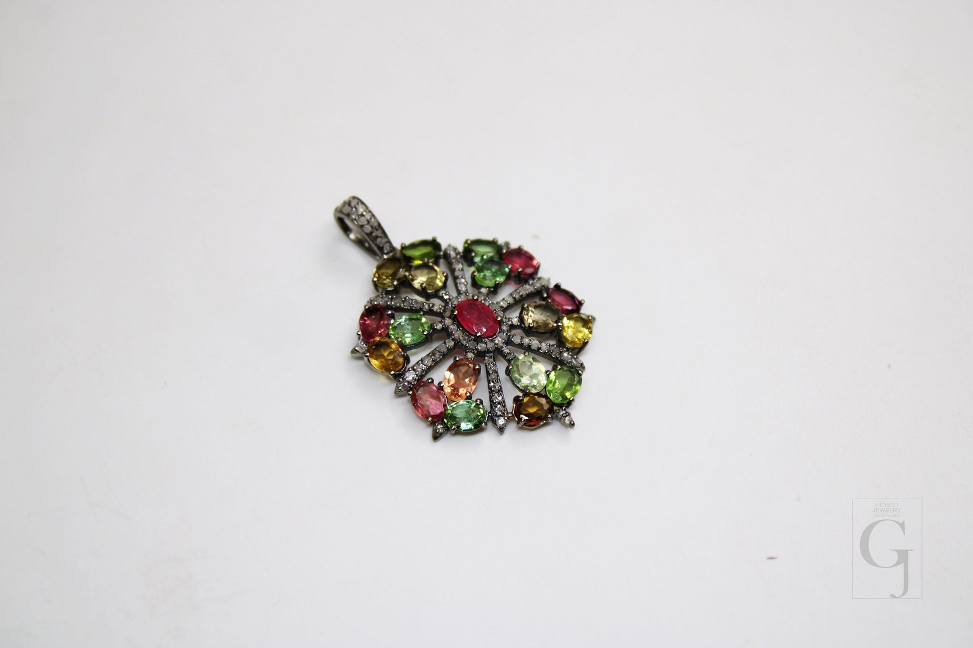 Beautiful Designer Multi Tourmaline Pendant Rosecut Pave Diamond Pendant 925 Sterling Silver Handmade Finish Diamond Charms Necklace Pendant