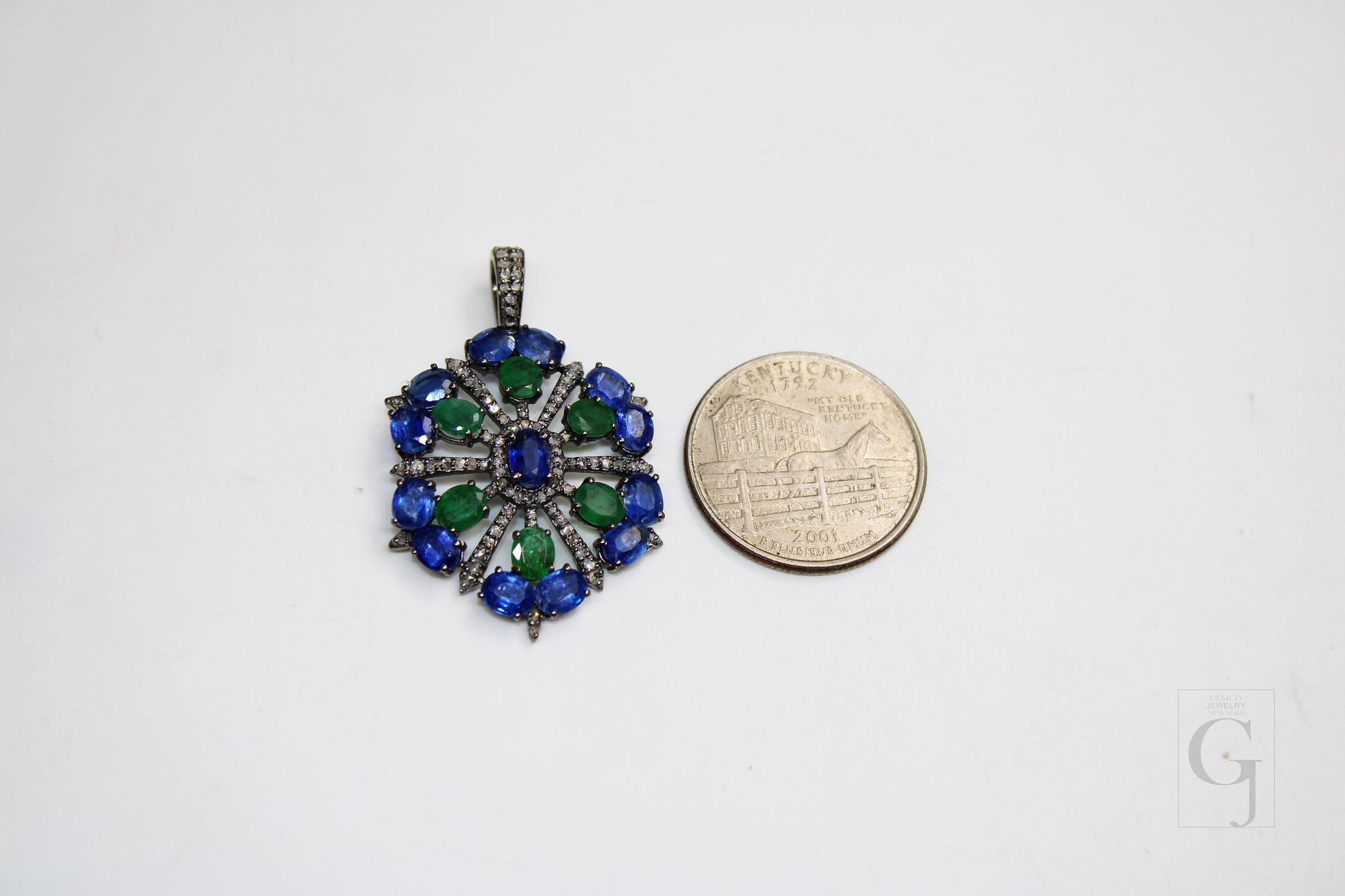Beautiful Designer Emerald Kaynite Pendant  Rosecut Pave Diamond Pendant 925 Sterling Silver Handmade Finish Diamond Charms Necklace Pendant