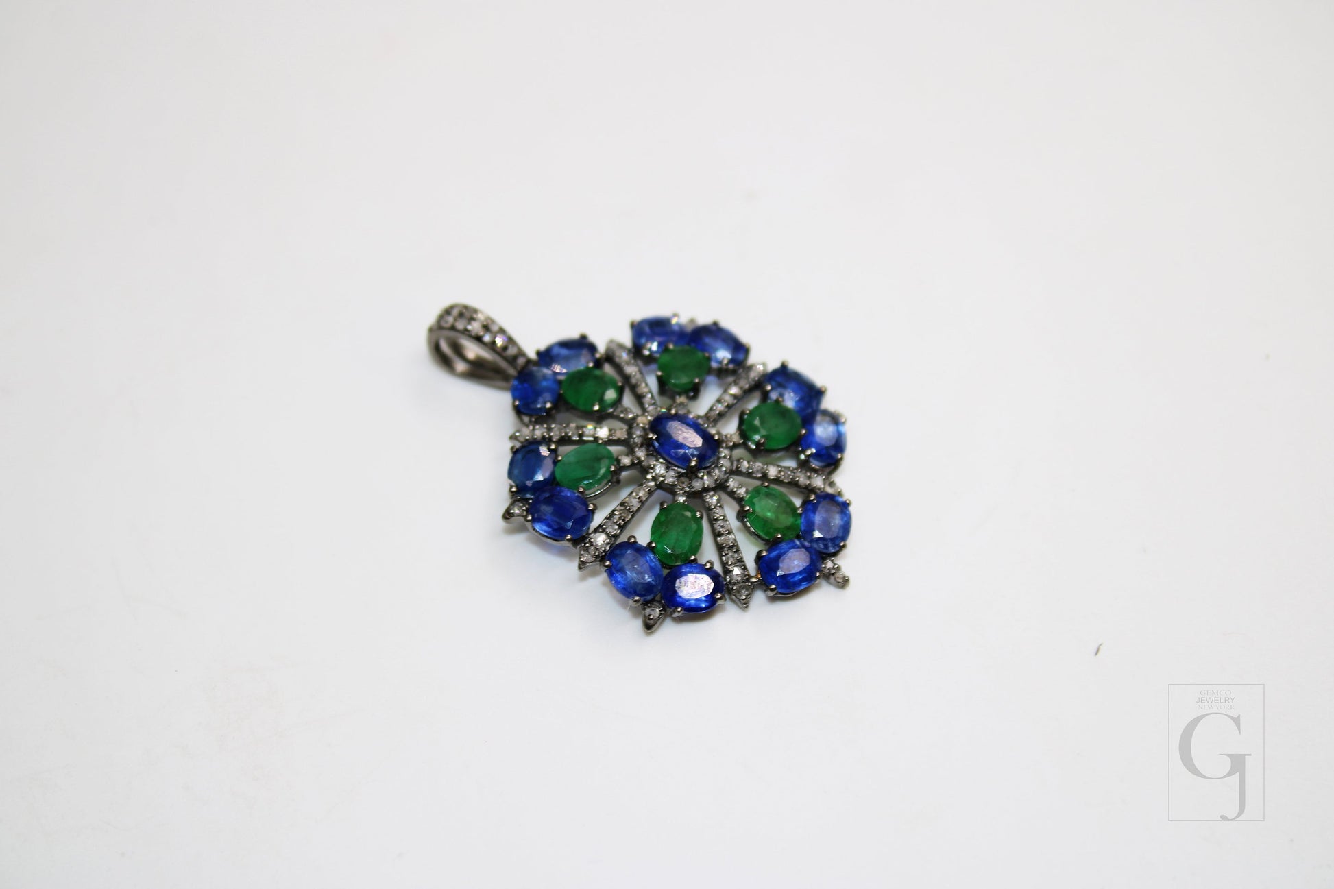 Beautiful Designer Emerald Kaynite Pendant  Rosecut Pave Diamond Pendant 925 Sterling Silver Handmade Finish Diamond Charms Necklace Pendant