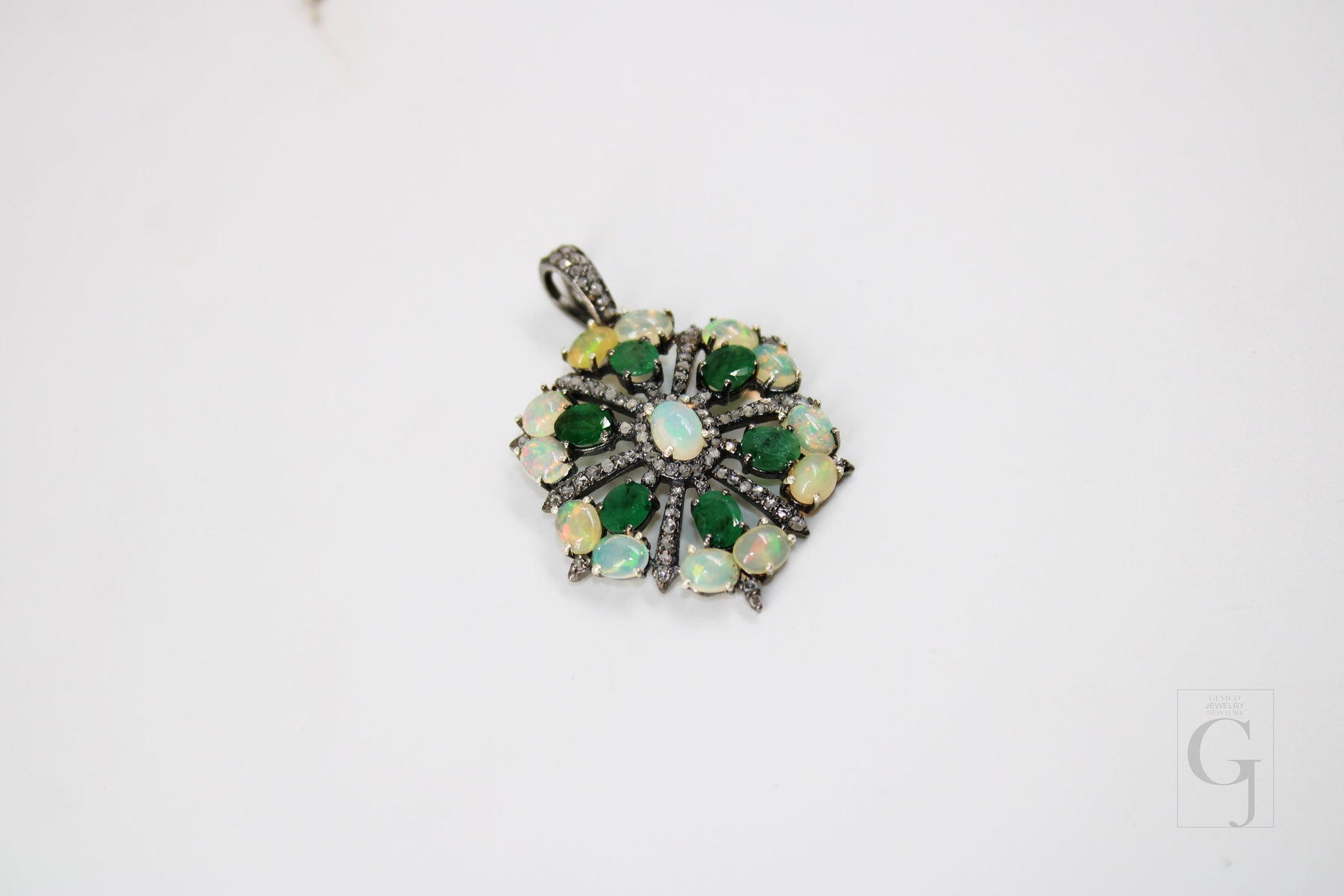 Beautiful Designer Emerald Opal Pendant  Rosecut Pave Diamond Pendant 925 Sterling Silver Handmade Finish Diamond Charms Necklace Pendant