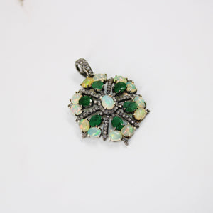 Beautiful Designer Emerald Opal Pendant  Rosecut Pave Diamond Pendant 925 Sterling Silver Handmade Finish Diamond Charms Necklace Pendant