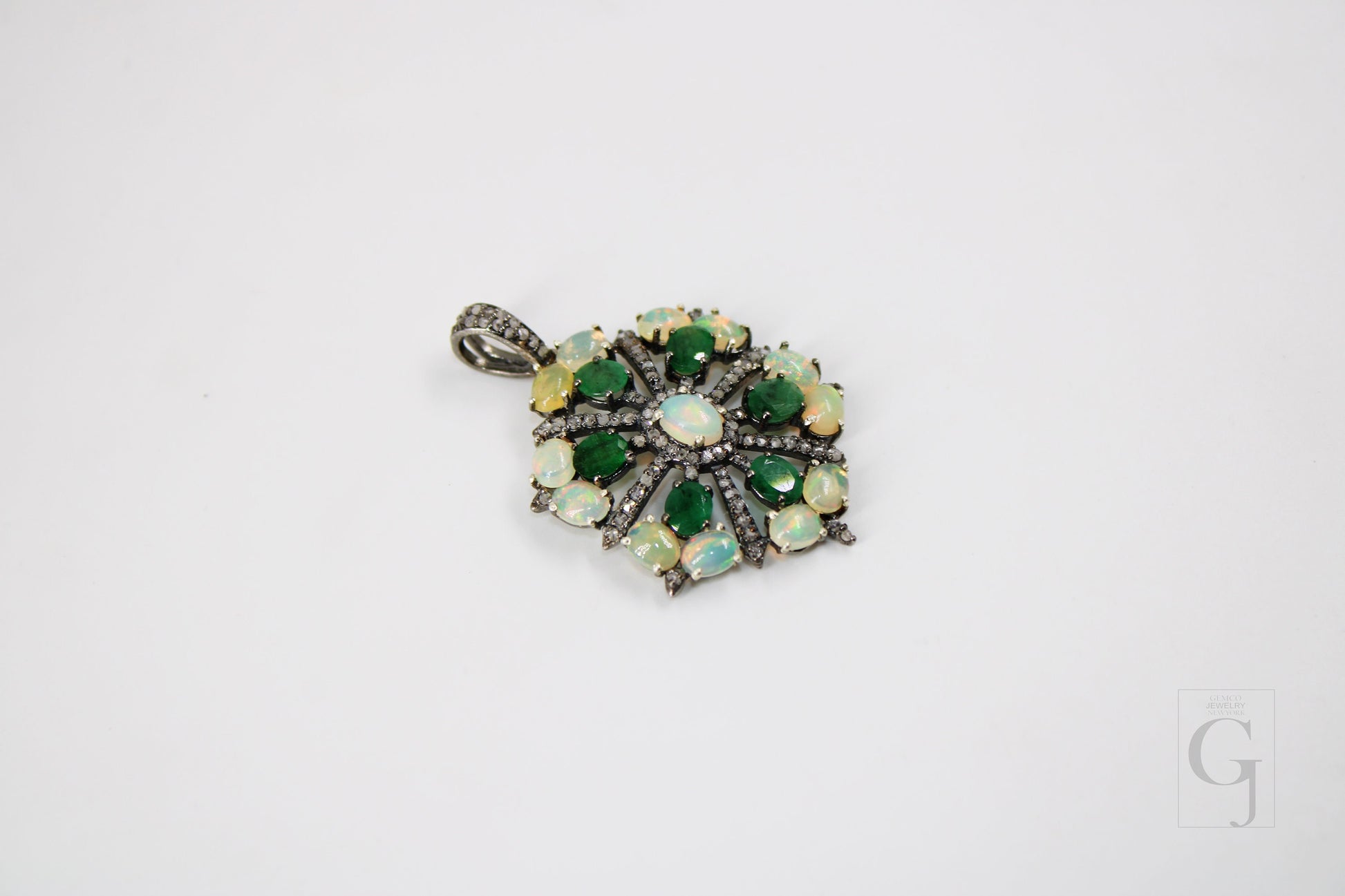 Beautiful Designer Emerald Opal Pendant  Rosecut Pave Diamond Pendant 925 Sterling Silver Handmade Finish Diamond Charms Necklace Pendant