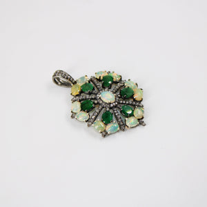 Beautiful Designer Emerald Opal Pendant  Rosecut Pave Diamond Pendant 925 Sterling Silver Handmade Finish Diamond Charms Necklace Pendant
