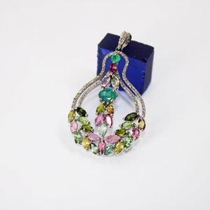 Very beautiful designer tourmaline pendant  Rosecut pave diamond pendant 925 sterling silver handmade finish diamond charms necklace pendant