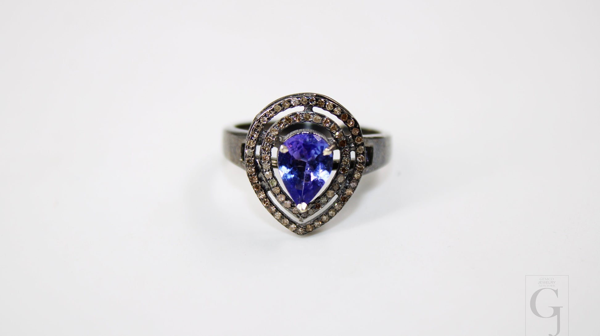 Antique Diamond Natural Pear Shape Tanzanite Ring Rosecut Pave Diamond Rings 925 Sterling Silver Handmade Silver Finish Diamond Ring Jewelry