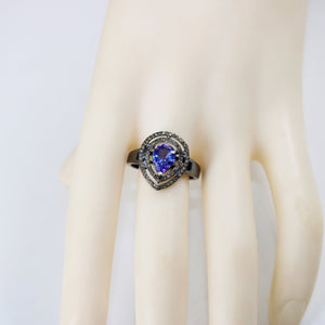 Antique Diamond Natural Pear Shape Tanzanite Ring Rosecut Pave Diamond Rings 925 Sterling Silver Handmade Silver Finish Diamond Ring Jewelry