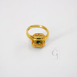 18k Gold Designer Emerald Ring Rosecut Pave Diamond Rings 925 Sterling Silver Handmade Silver Finish Diamond Ring Jewelry