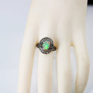 Beautiful  Designer Natural Fire Opal Ring Rosecut Pave Diamond Rings 925 Sterling Silver Handmade Silver Finish Diamond Ring Jewelry