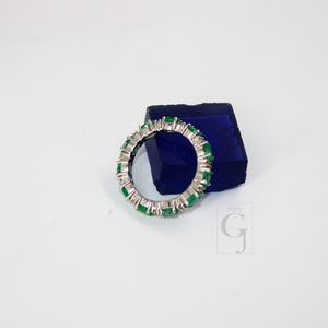 Very Beautiful Designer Emerald Band Ring Rosecut Pave Diamond Rings 925 Sterling Silver Handmade Silver Finish Diamond Ring