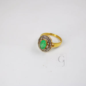 Fashionable 18k gold designer natural emerald ring Rosecut pave diamond ring 925 sterling silver handmade silver finish diamond ring jewelry