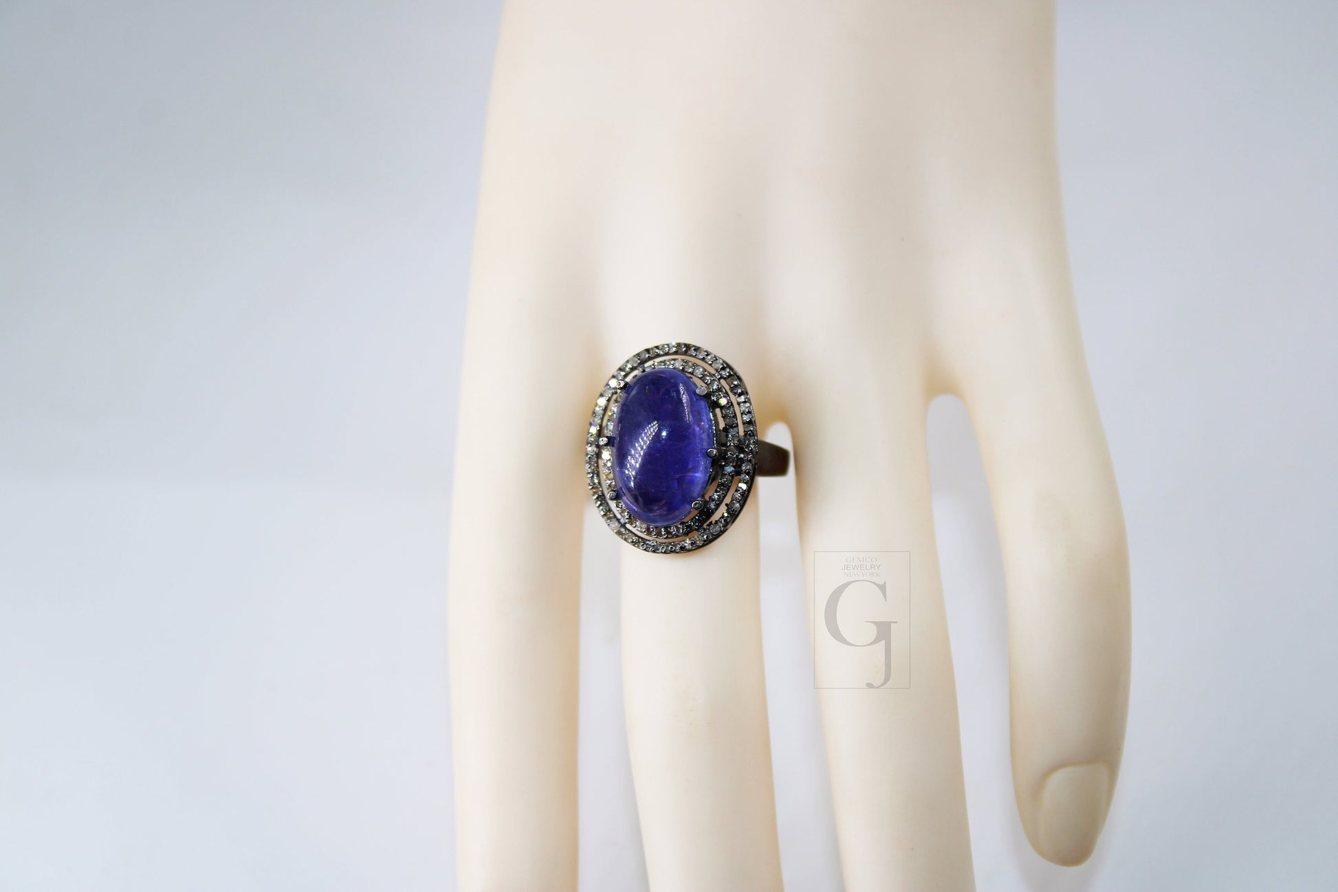 Antique Look Designer Natural Tanzanite Ring Rosecut Pave Diamond Rings 925 Sterling Silver Handmade Silver Finish Diamond Ring Jewelry