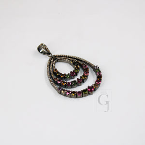 Beautiful Multi Tourmaline Designer Pendant Rosecut Pave Diamond Pendant 925 Sterling Silver Handmade Finish Diamond Charms Necklace Pendant