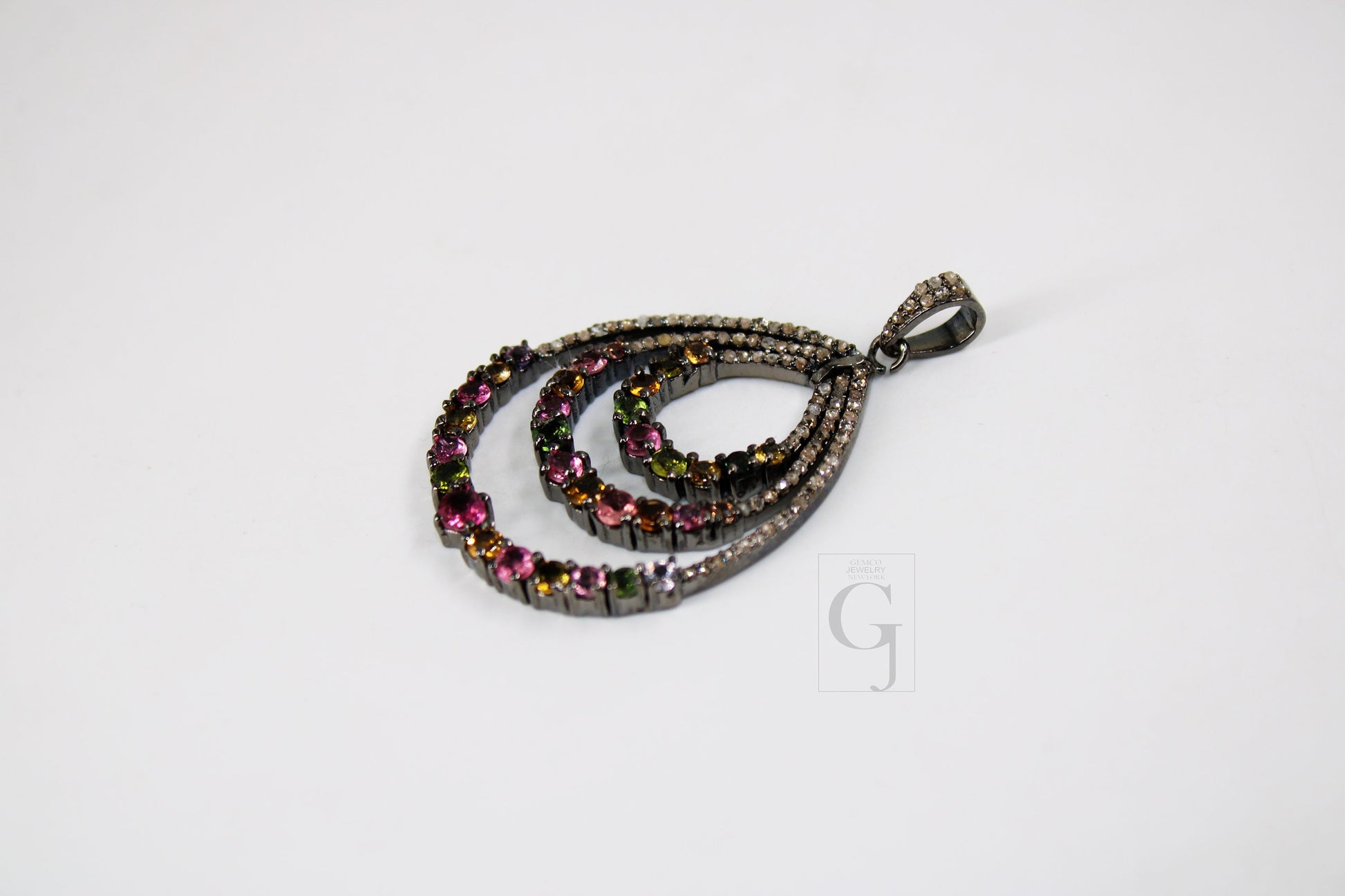 Beautiful Multi Tourmaline Designer Pendant Rosecut Pave Diamond Pendant 925 Sterling Silver Handmade Finish Diamond Charms Necklace Pendant