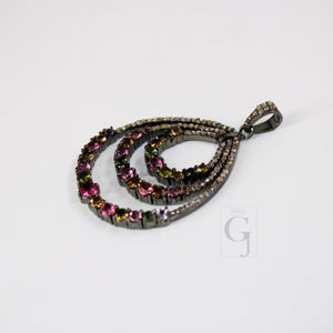 Beautiful Multi Tourmaline Designer Pendant Rosecut Pave Diamond Pendant 925 Sterling Silver Handmade Finish Diamond Charms Necklace Pendant