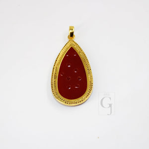 14k Gold Carving Red Onyx Stone Pendant Rosecut Pave Diamond Pendant 925 Sterling Silver Handmade Finish Diamond Charms Necklace Pendant