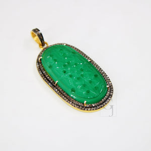 14k gold carving green onyx stone pendant Rosecut pave diamond pendant 925 sterling silver handmade finish diamond charms necklace pendant