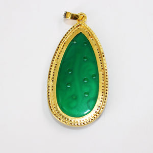 14k Gold Carving Green Onyx Stone Pendant Rosecut Pave Diamond Pendant 925 Sterling Silver Handmade Finish Diamond Charms Necklace Pendant