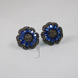 Flower design kayite earring stud tops Pave rosecut diamond 925 sterling silver handmade very beautiful  diamond pave stud earrings