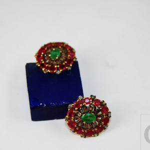 14k Gold Finish Designer Red Ruby And Emerald Earring Pave Rosecut Diamond 925 Sterling Silver Handmade Baguette Diamond Pave Stud Earrings