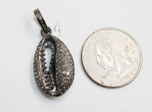Very beautiful cowrie pendant designer Rosecut pave diamond pendant 925 sterling silver handmade finish diamond charms necklace pendant