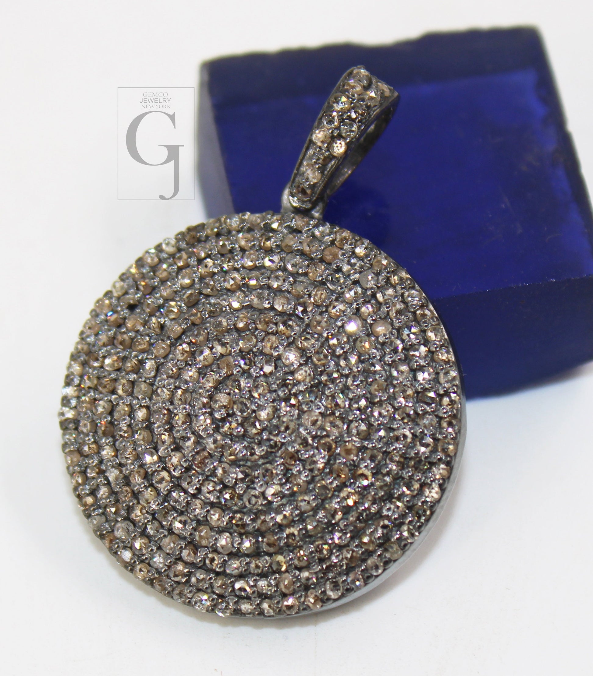 Fashionable round disk pendant, High quality Rosecut pave diamond pendant 925 sterling silver handmade finish diamond necklace pendant