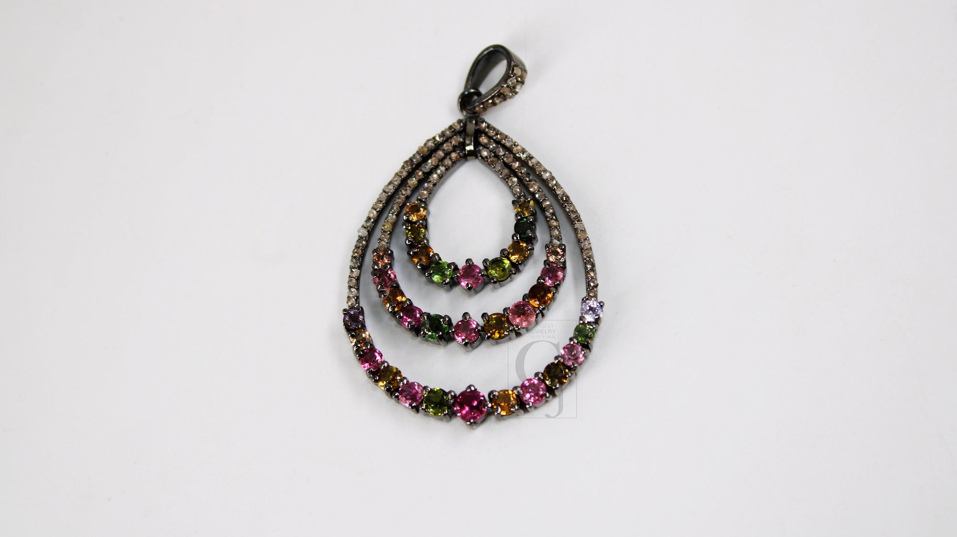 Beautiful Multi Tourmaline Designer Pendant Rosecut Pave Diamond Pendant 925 Sterling Silver Handmade Finish Diamond Charms Necklace Pendant