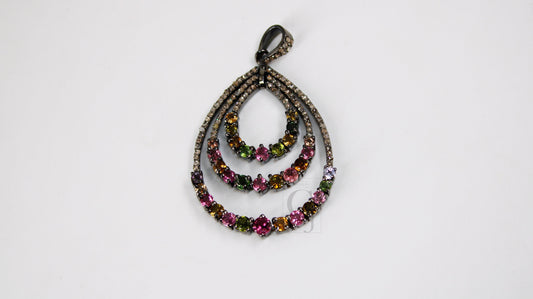 Beautiful Multi Tourmaline Designer Pendant Rosecut Pave Diamond Pendant 925 Sterling Silver Handmade Finish Diamond Charms Necklace Pendant