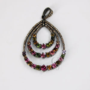 Beautiful Multi Tourmaline Designer Pendant Rosecut Pave Diamond Pendant 925 Sterling Silver Handmade Finish Diamond Charms Necklace Pendant