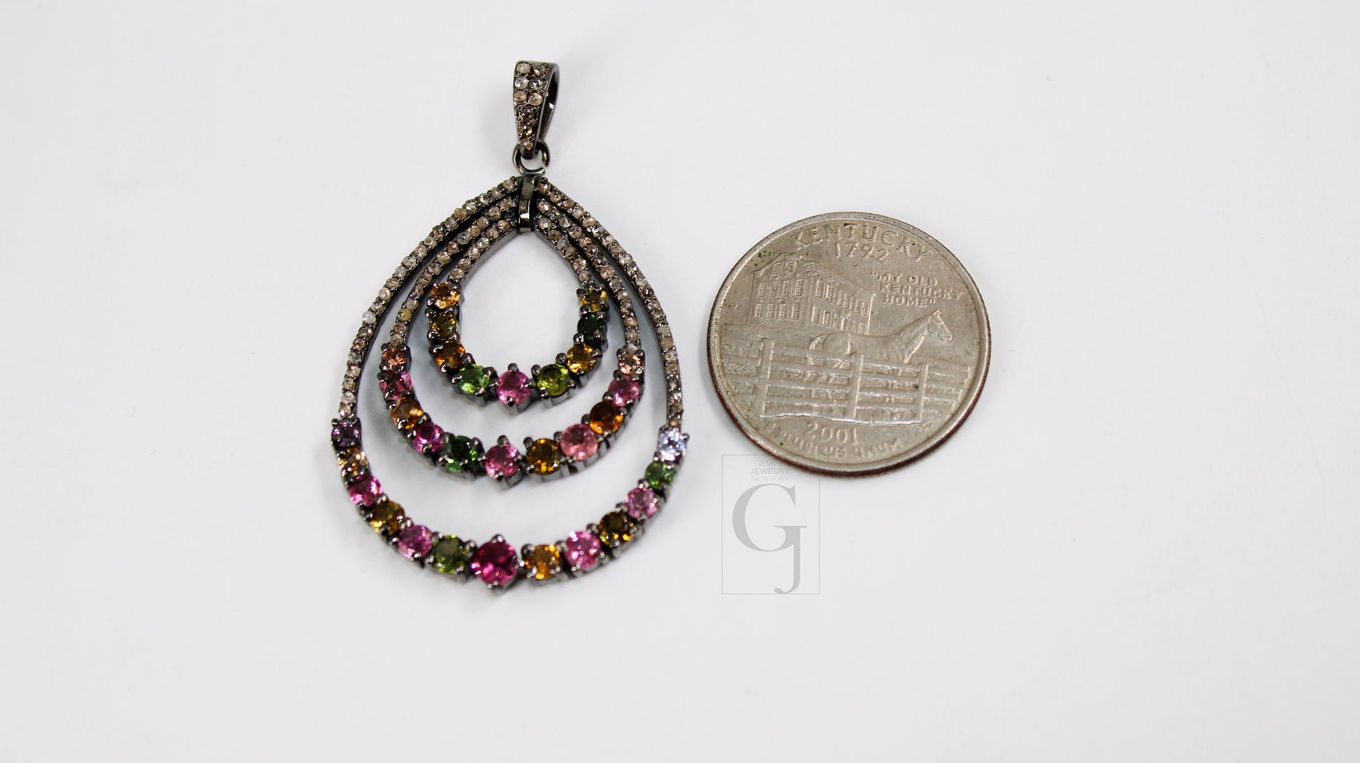 Beautiful Multi Tourmaline Designer Pendant Rosecut Pave Diamond Pendant 925 Sterling Silver Handmade Finish Diamond Charms Necklace Pendant